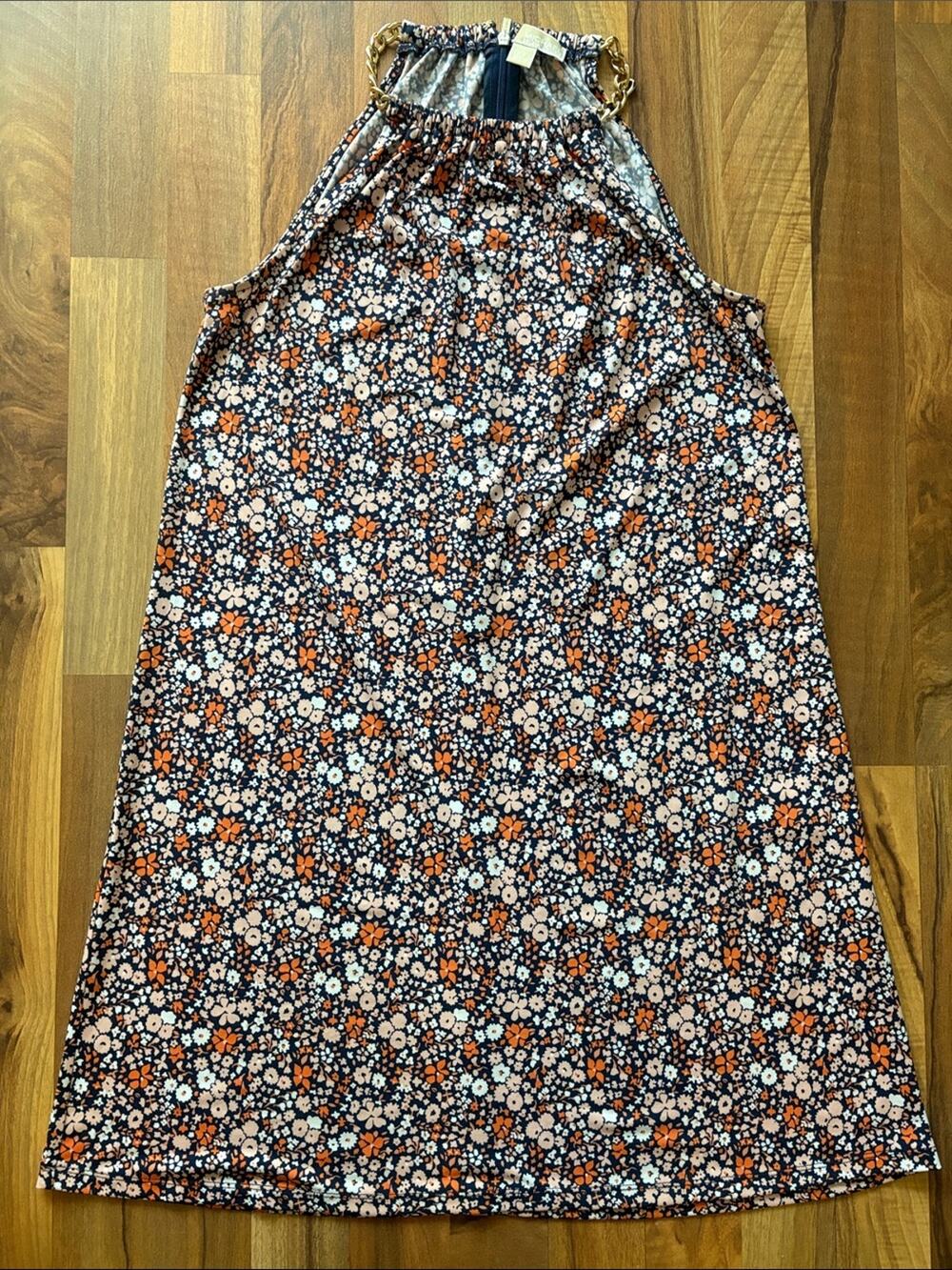 Michael Kors Woman’s XS Navy, Peach & Orange Floral Skirted Dress